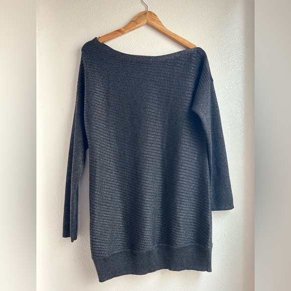 White House Black Market | Black Off-Shoulder Sweater in Metallic Black - Picture 4 of 8
